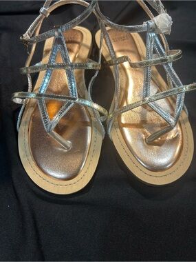 Metallic Silver & Gold T-Strap Stuart Weitzman  Sandals size 5